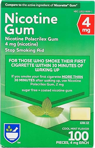Rite Aid Goma de mascar de nicotina, sabor a menta fresca, 4 mg - 100 unidades  Ayuda para dejar de fumar  Goma de mascar de repuesto de nicotina