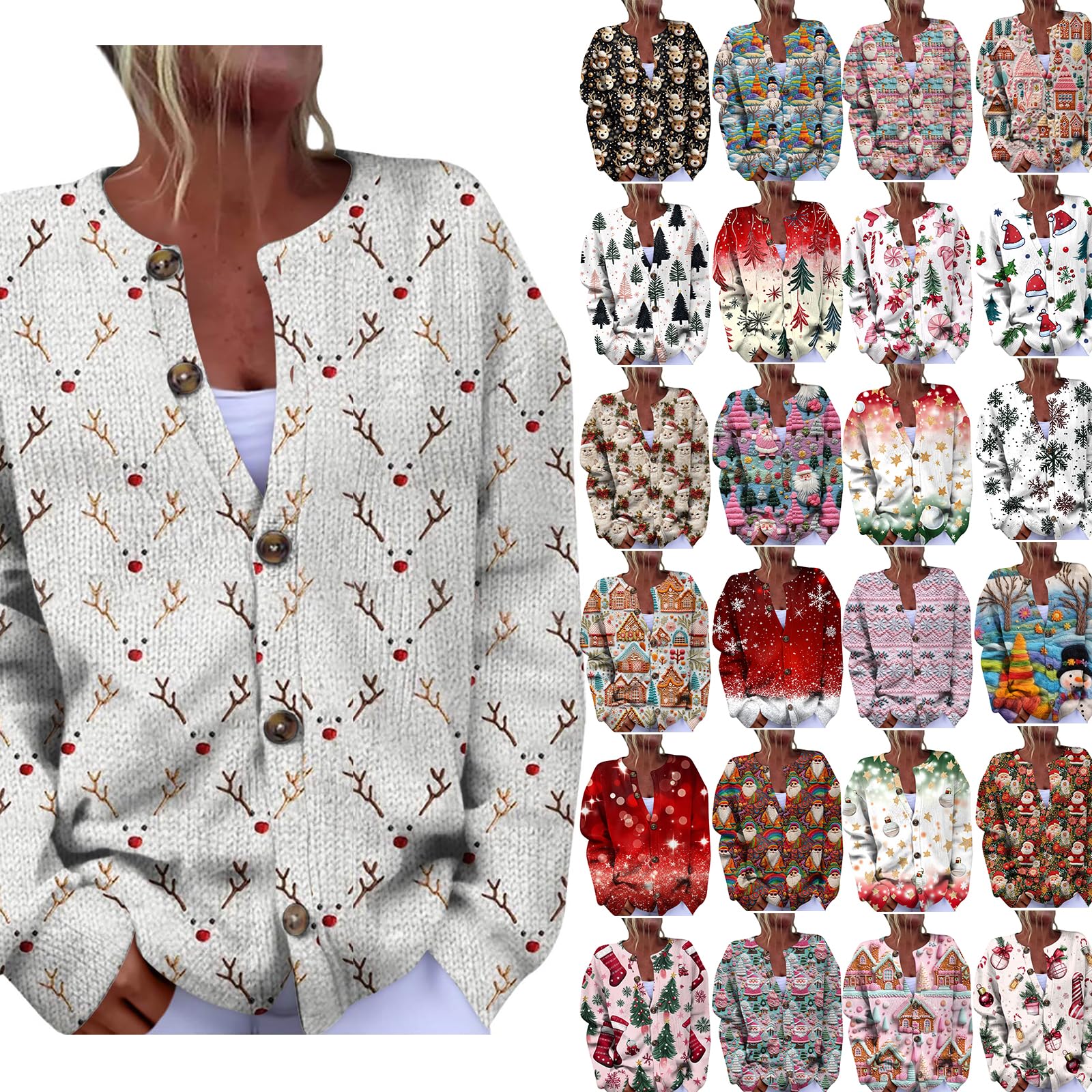 Ugly Christmas Sweater Women Chunky Oversized Cardigan Cute Knit Graphic Sweater Button Down Cardigan Cozy Plus Size Sweaters