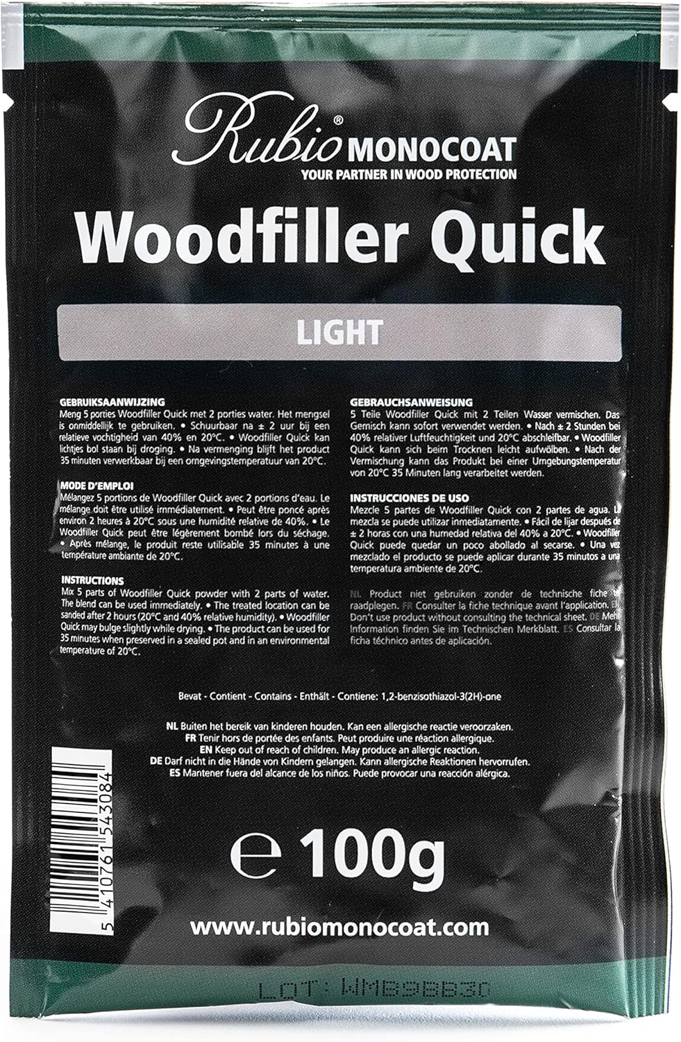 Rubio Monocoat Woodfiller Quick (Dark), 0.5 kg | Quick-Curing Wood Filler Putty for Interior Joinery & Patching Chipped Wood