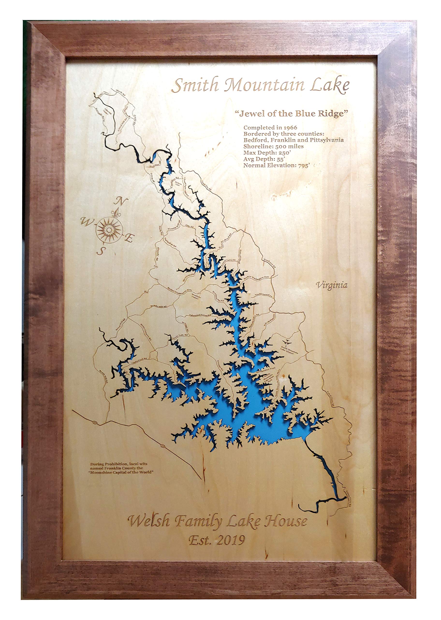 Smith Mountain Lake, Custom Wood Map, Lake House Decor, Lake Map, Wood Lake Map, Custom lake map