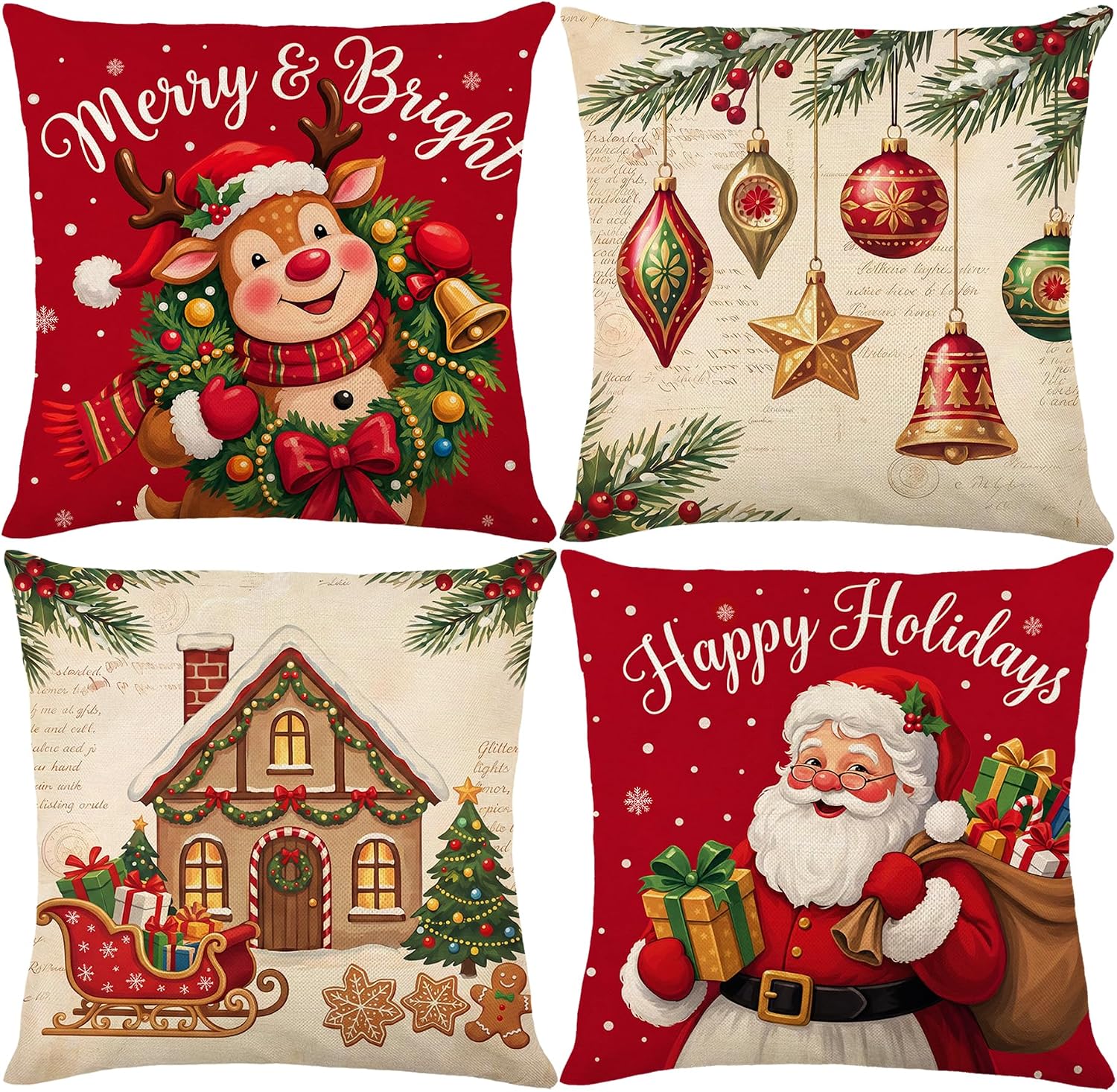 Vintage Christmas Pillow Covers 18×18 Rustic Farmhouse Home Decor image 2