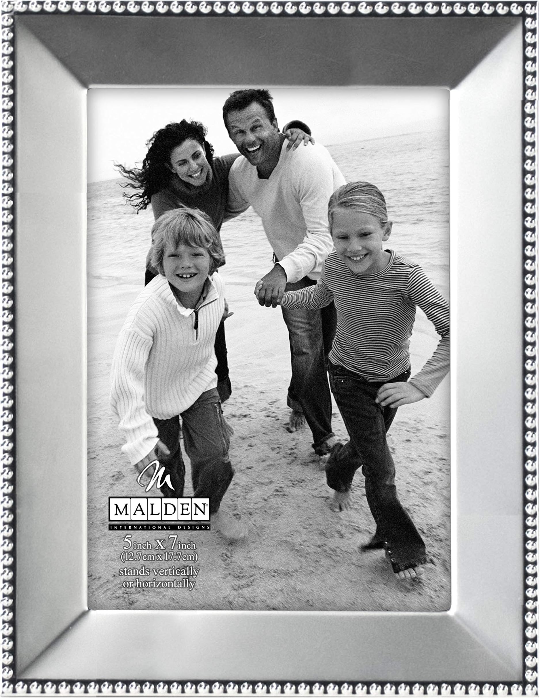 Malden International Designs Marquee Bead Satin Nickel Picture Frame, 5x7, Nickel
