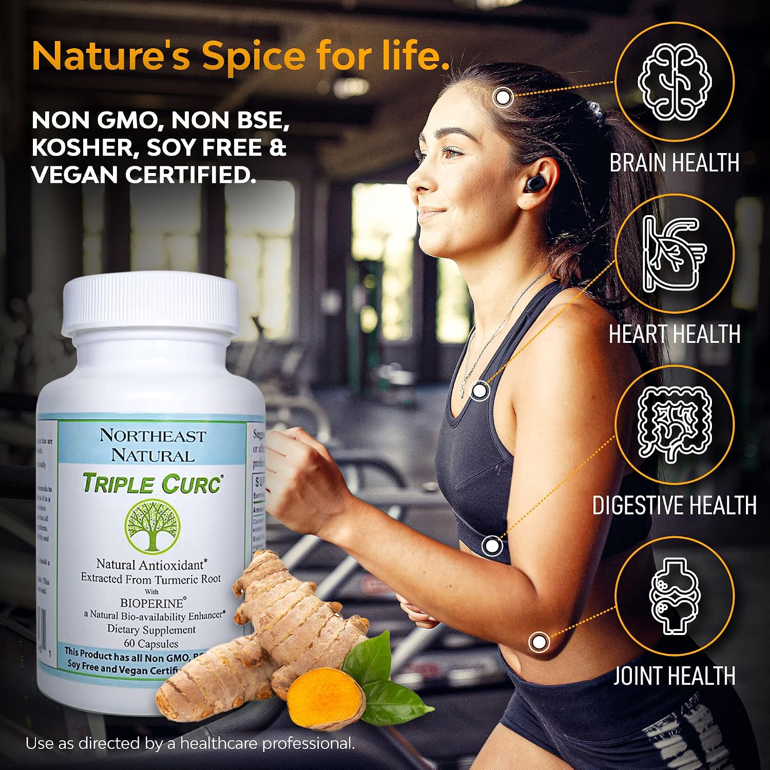 Northeast Natural Triple Curc | 95% Turmeric Curcumin 500mg | GMO Free with High Potency & Absorption | For Inflammatory & Joint Support | 60 Capsules