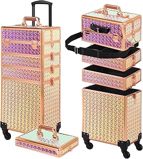 Somduy Rolling Makeup Case, Makeup Train Case with Lid, 5 in 1 Cosmetology Case on Wheels, Christmas Gift, Large Makeup Ca... Price In India