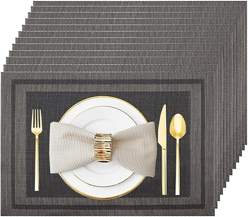 Miniatura 21 de Juego de 6 manteles individuales lavables y limpiables para mesa de comedor, cocina, interior y exterior, manteles individuales de vinilo tejidos,