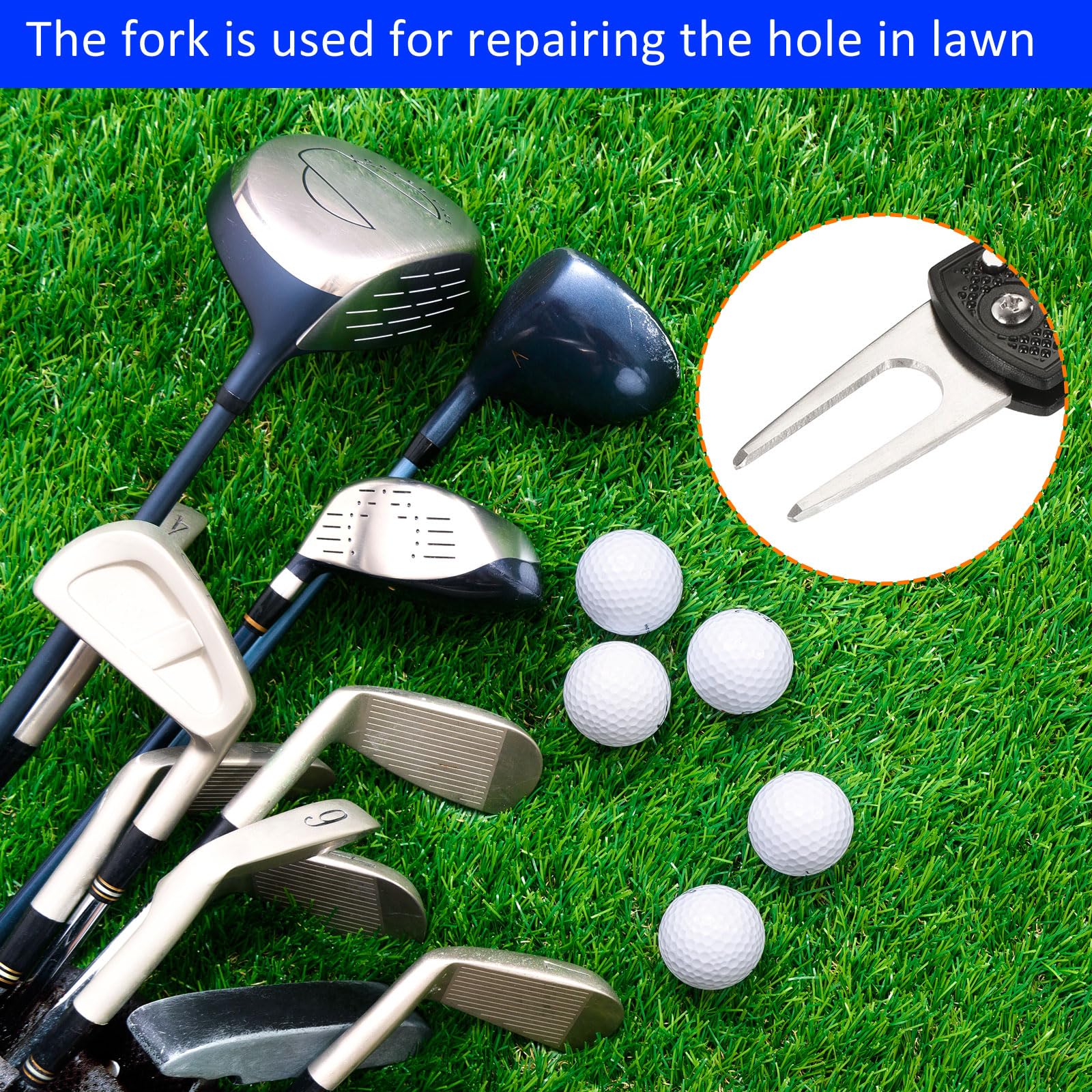 M METERXITY Golf Club Brush Kit- Golf Club Groove Cleaner Zip-line Dual Sided Bristle Cleaning Tools with Clip Divot Fork - Image 2