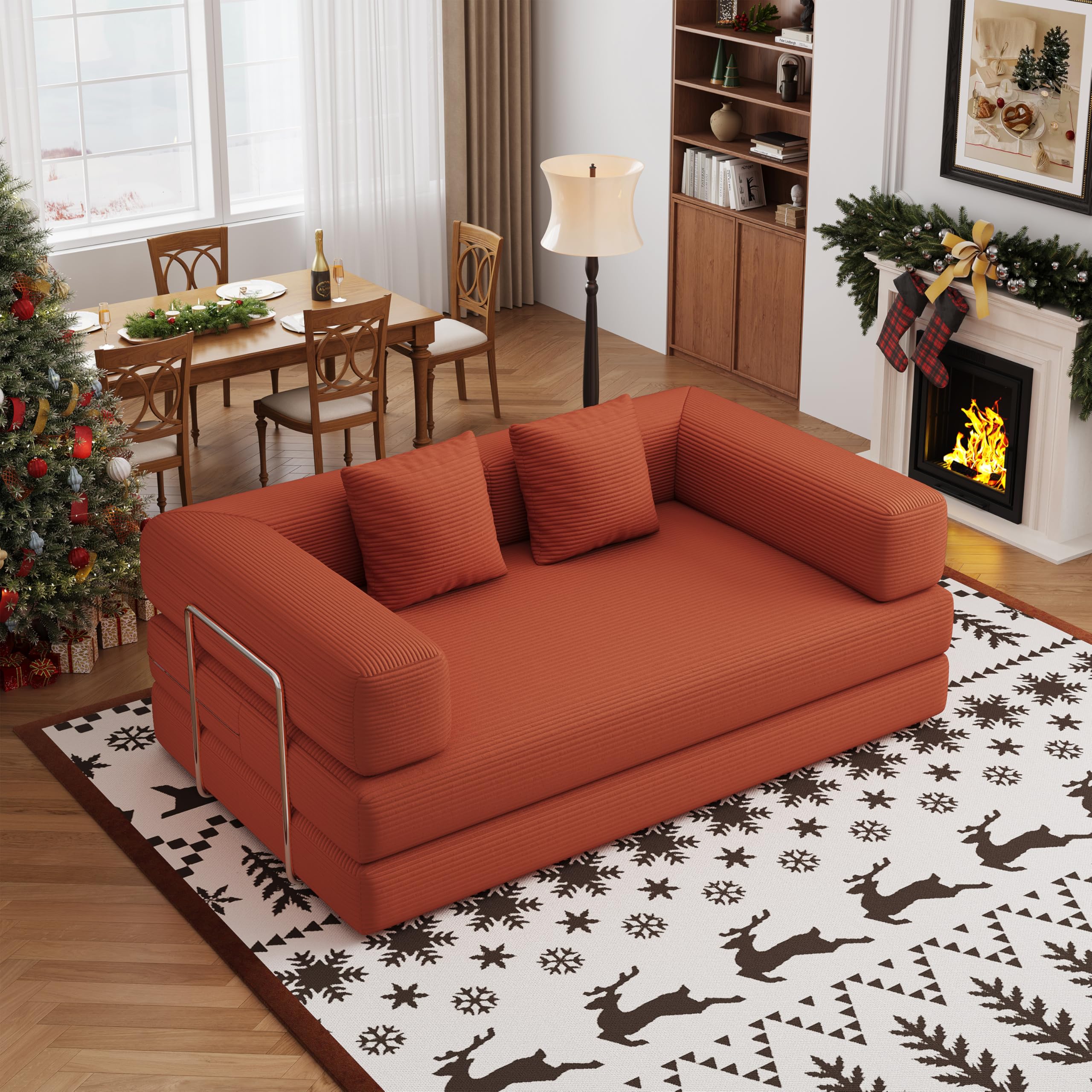 Photo 1 of ***FACTORY SEALED*** BSHOMGI 4-in-1 Foldable Sofa Bed Teddy Fabric Foam-Filled Compressed Couch, Convertible Loveseat Sofa, Boneless FoldingSleeper for Living Room, Guest Bed, Playroom (Orange, 59” 2 Seat)