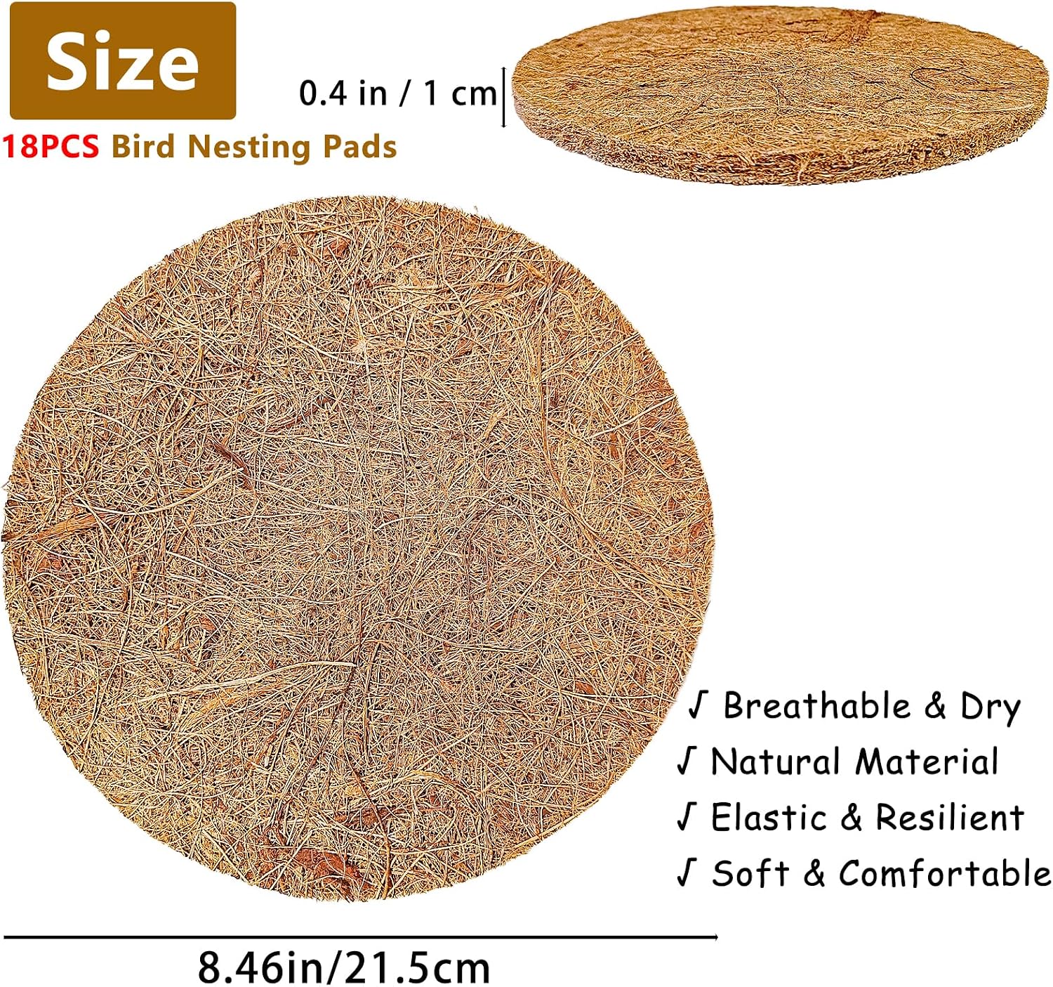 kathson 18 PCS Pigeon Nesting Pads,Thick Bird Breeding Nests Mat for Chicken,Natural Coconut Fiber Nest Material Pigeon Breeding Accessories Warm Comfortable Parakeet Bedding Bird Hatching Pads