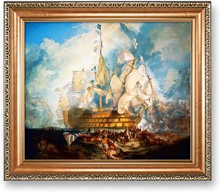 The Battle of Trafalgar by J. M. W. Turner Sailboat Warship Painting Reproductions Framed Size:24.5x20.5 inches,Image Size:20x16 inches World Classic Reproductions For HomeDecor