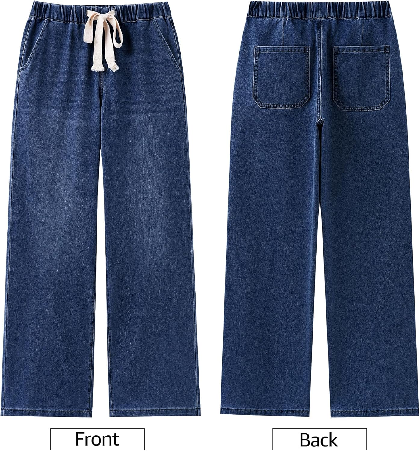 luvamia Wide Leg Jeans Woman High Waisted Trendy Pull On Elastic Waist Drawstring Stretchy Denim Jean Pants with Pockets - Image 5