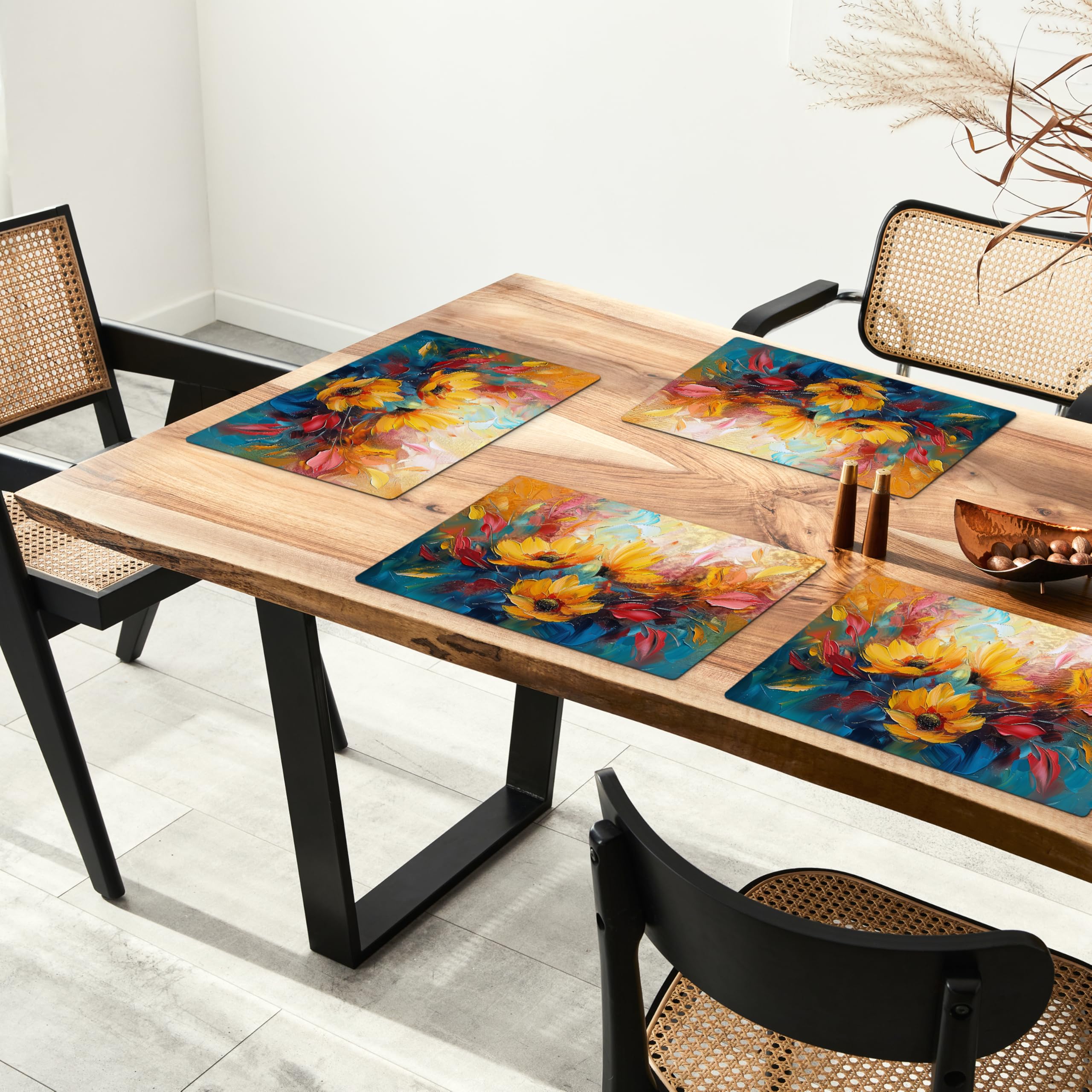 Lot De 6 Dessous De Table Jaune Beige 30x45 Cm - Sets De Table Extérieur Lavables, Résistants à La Chaleur Et Antidérapants