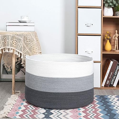 Miniatura 7 de MINTWOOD Design Cesta de almacenamiento extra grande de 22 x 14 pulgadas, cesta de lavandería, cestas decorativas de cuerda de algodón tejida para