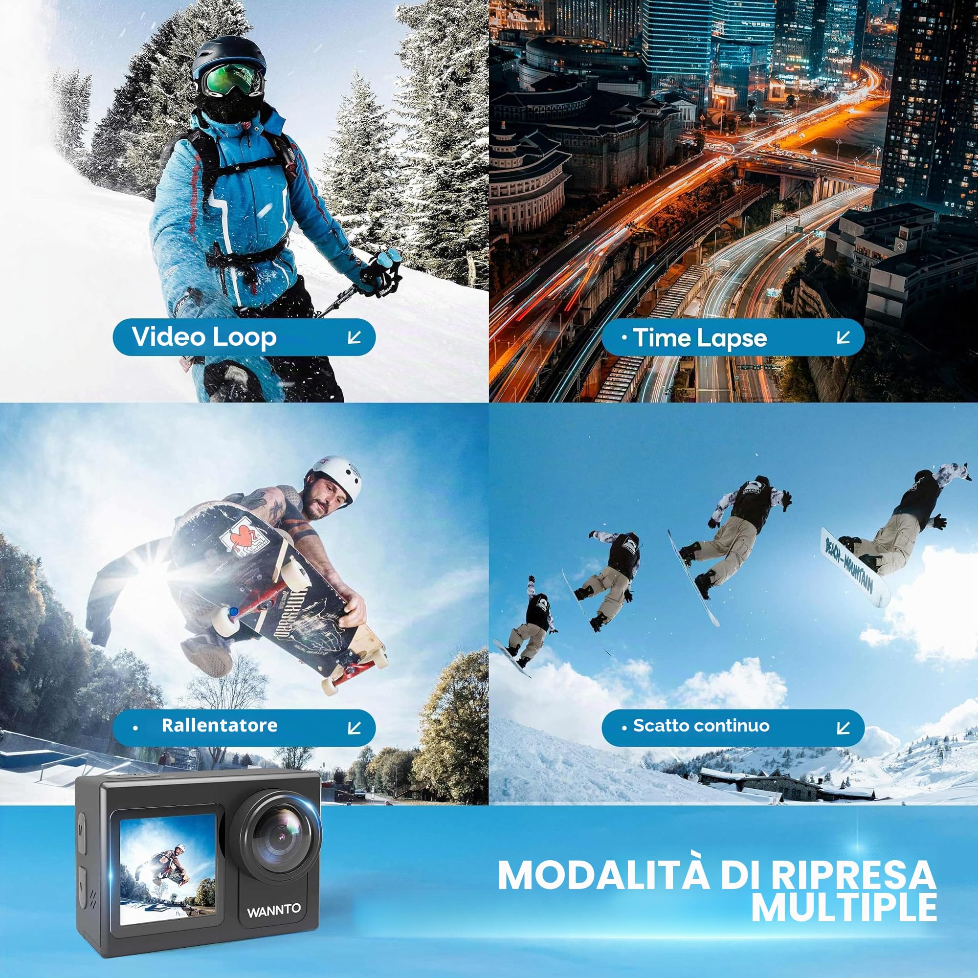 Action Cam 5K 24MP Motion 5 Pro 40M fotocamera subacquea Ultra HD Touch screen 170° grandangolo, stabilizzazione ghiaccio con microfono esterno 64GB scheda di memoria U3