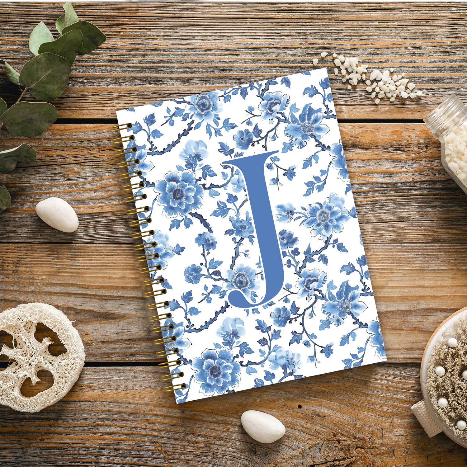Chinoiserie - Taccuino personalizzato con lettera J | Taccuino con monogramma per donne adolescenti, diario personalizzato, quaderno a spirale a righe universitarie, 5,5 x 8,3 cm