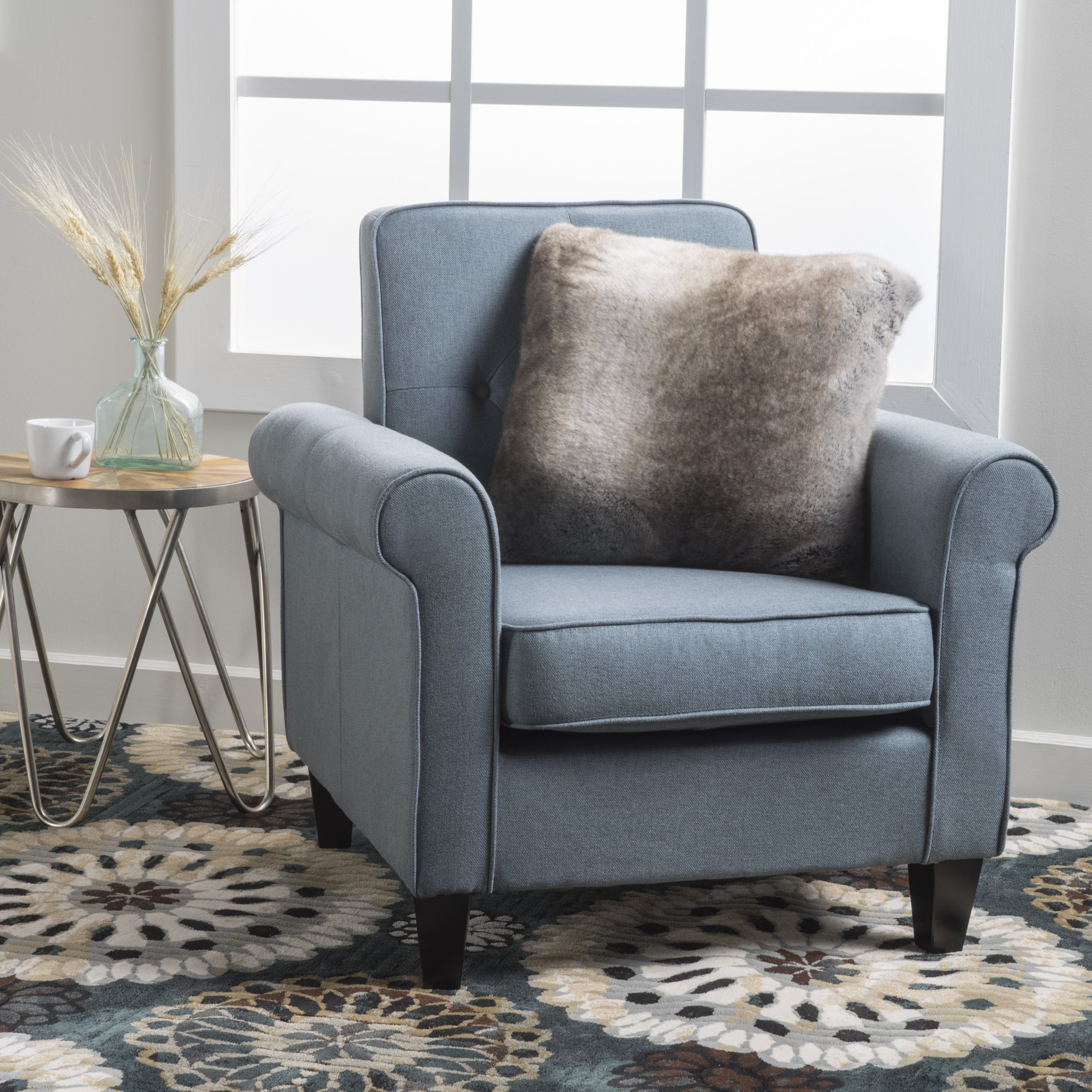 Christopher Knight Home Isaac Tufted Fabric Club Chair, Blue Grey