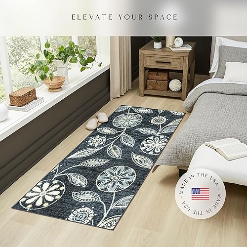 Miniatura 3 de Maples Rugs Reggie - Alfombra de pasillo floral, fabricada en Estados Unidos, lavable, antideslizante, alfombra de interior para cocina, pasillo y