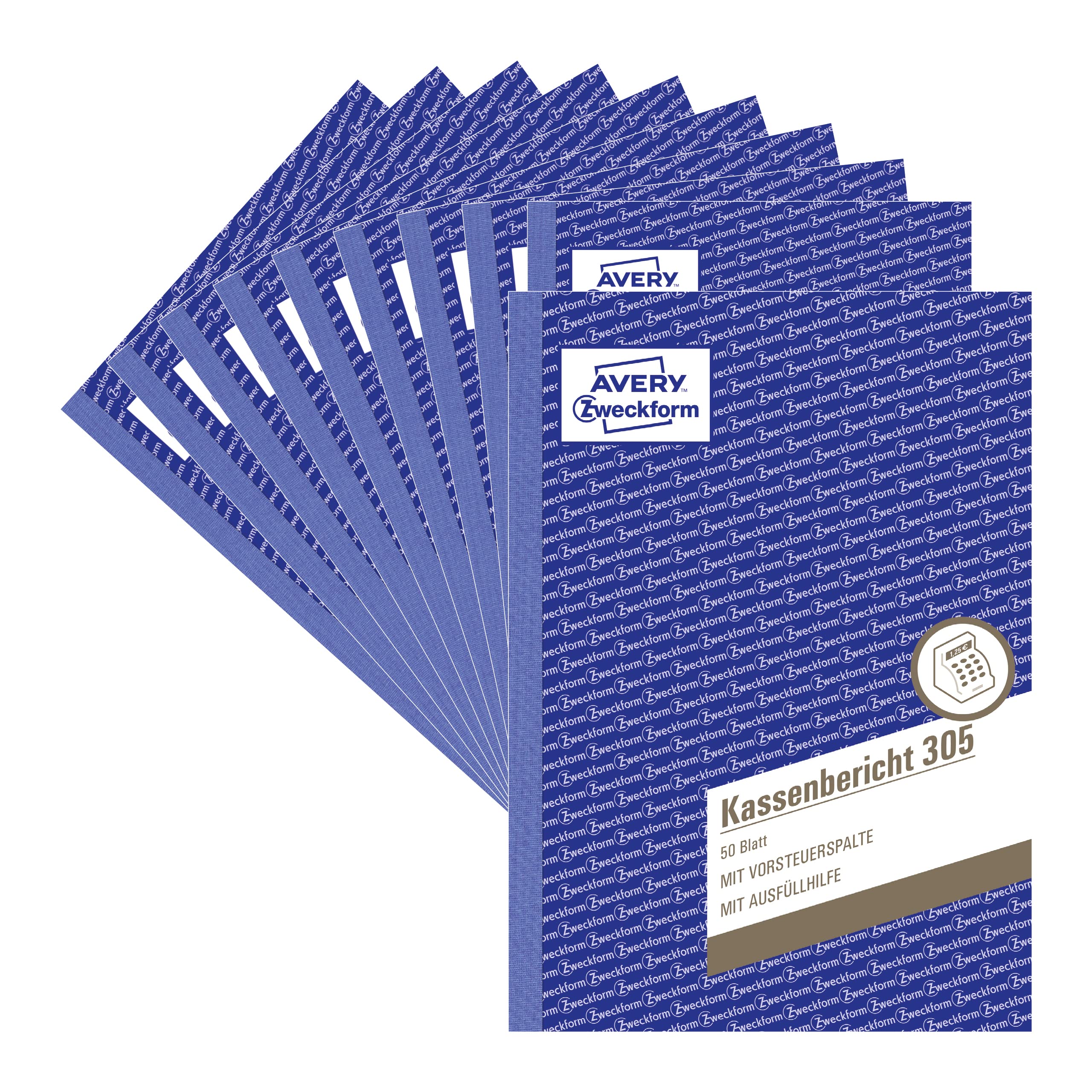 AVERY Zweckform 305-10 Cash Report (A5, Micro-Perforated, Approved by Legal Experts, for Germany and Austria for Properly, Cost-Effective Accounting, 50 Sheets) Pack of 10, White