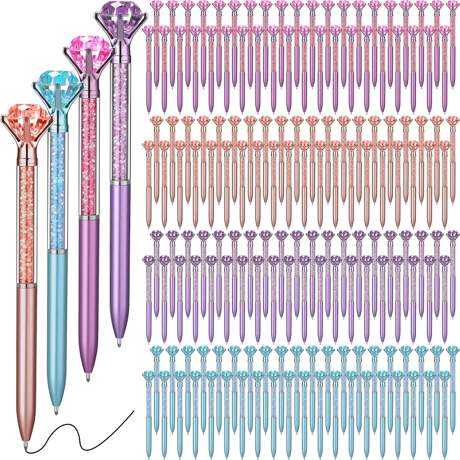 Sherr 160 Pack Big Crystal Diamond Pens Cute Ballpoint Pens Retractable Ballpoint Gem Pens Rhinestones Crystal Bling Plated 4 Color Black Gel Ink Office Supplies Gifts for Women