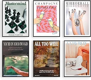 Preppy Wall Art Set of 6 Trendy Retro Disco Ball Poster Wall Art Funky Dorm Decor Aesthetics Girly Room Decor Aesthetic for Bar Cart Home Bedroom Dorm Apartment Decor 8x12in Unframed
