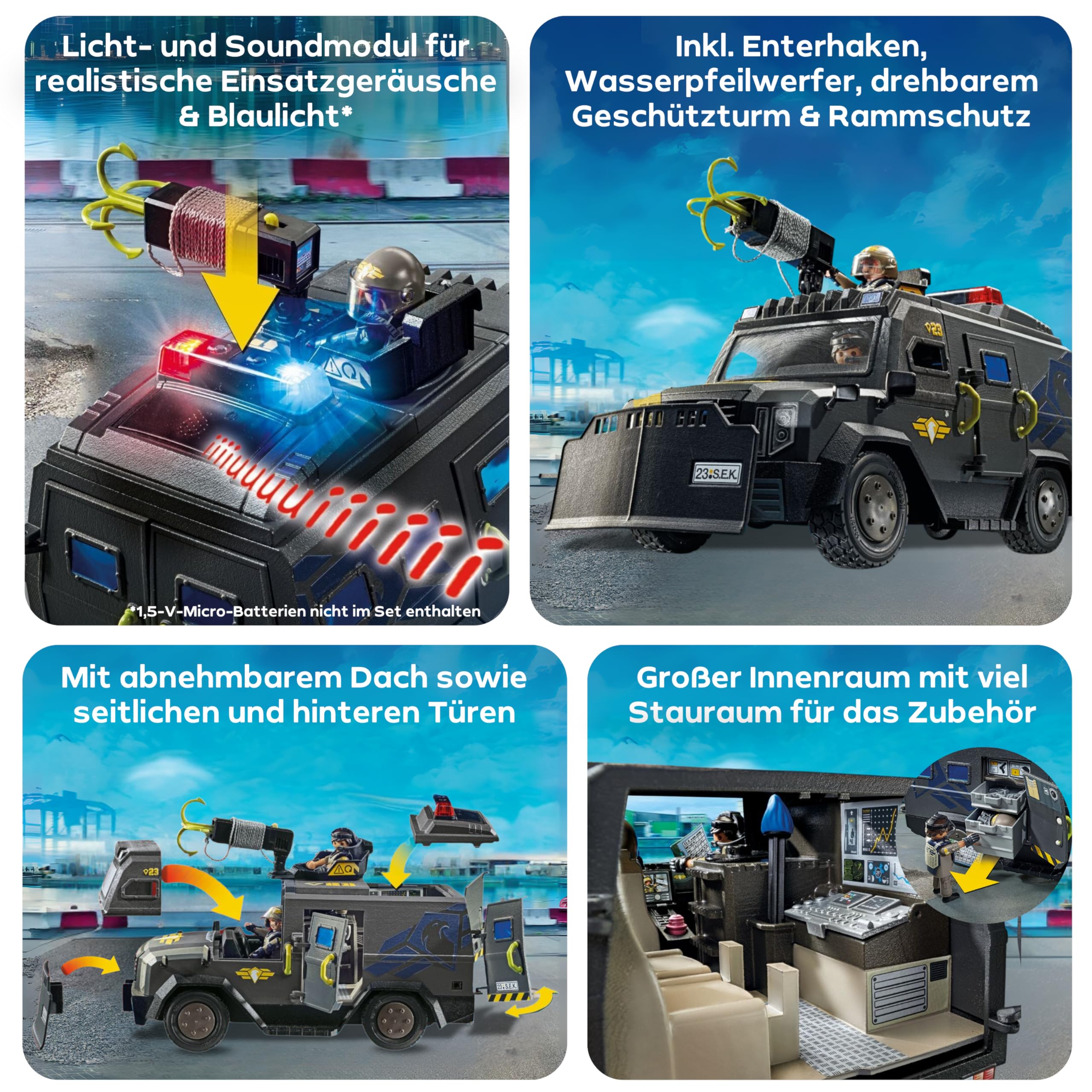 PLAYMOBIL | City Action |SWAT-Geländefahrzeug | mit Licht und Sound | Spielzeug für Kinder ab 5 Jahren | 71144