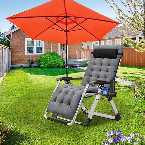 Miniatura 10 de H&ZT Zero Gravity - Silla reclinable plegable ajustable para patio, patio, piscina, con portavasos