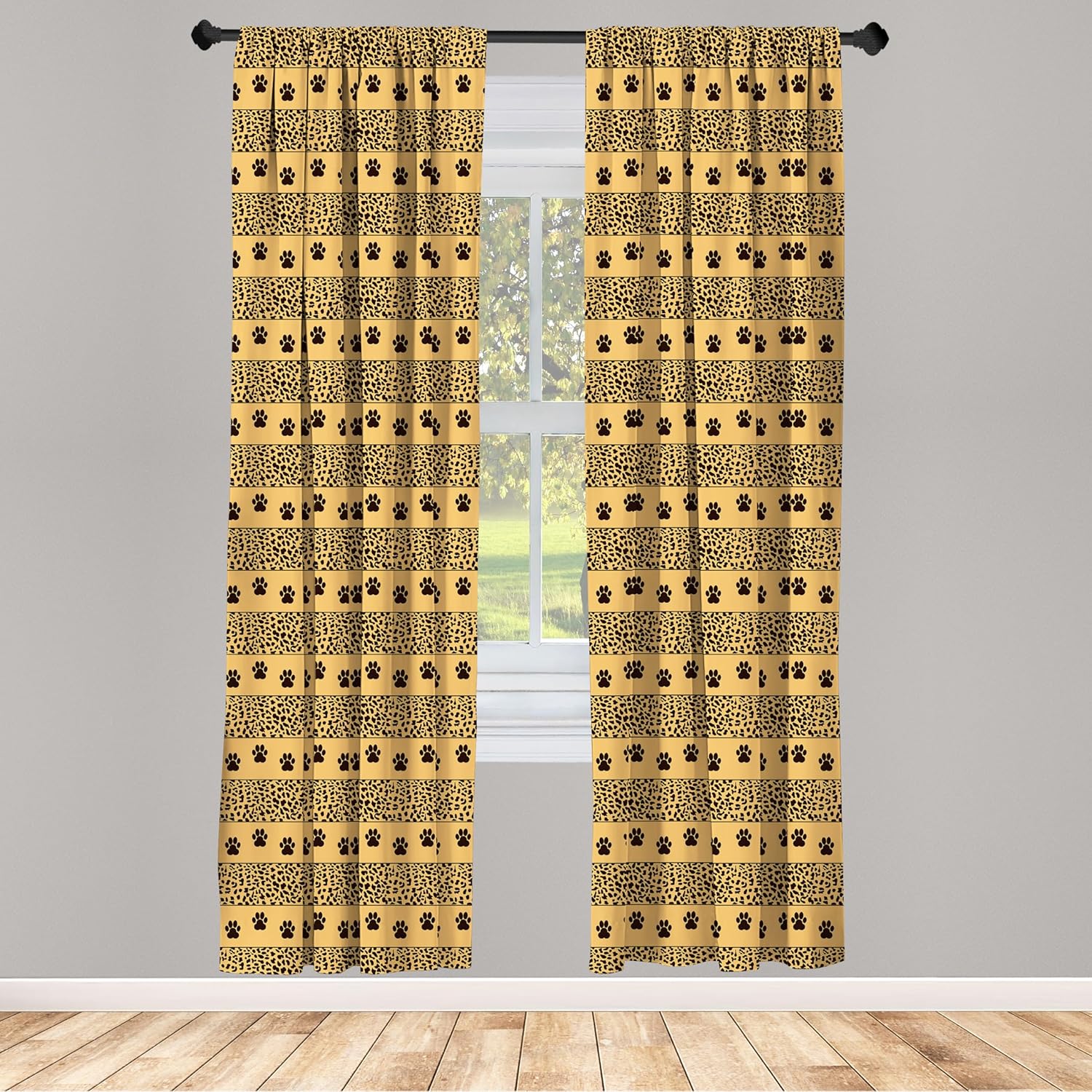 Ambesonne Safari Window Curtains, Arrangement of Horizontally Continuing Leopard Paw Print Spots Animal Art, Lightweight Decor 2-Panel Set with Rod Pocket, Pair of - 28" x 95", Dark Brown