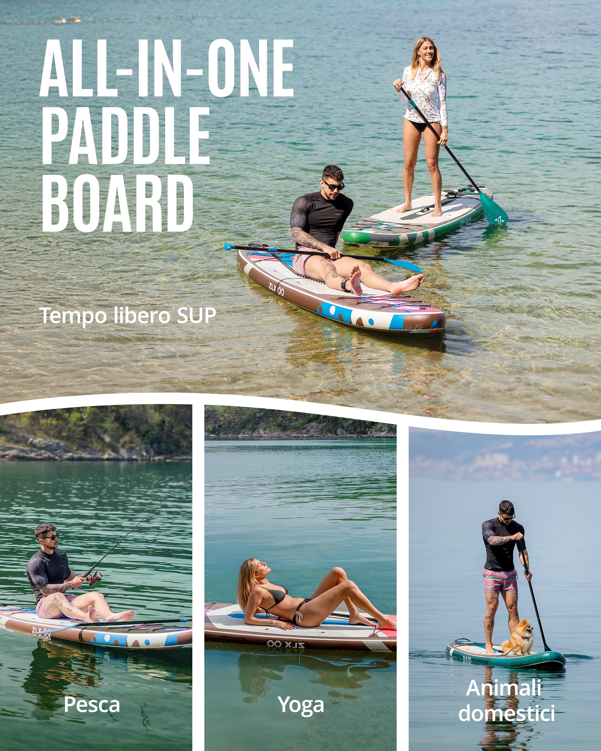 ZLX Tavola da SUP Gonfiabile con sedile per tutti i livelli di abilità, 320cm sup tavola gonfiabile con pinna di equilibrio brevettata, con Grande Stabilità