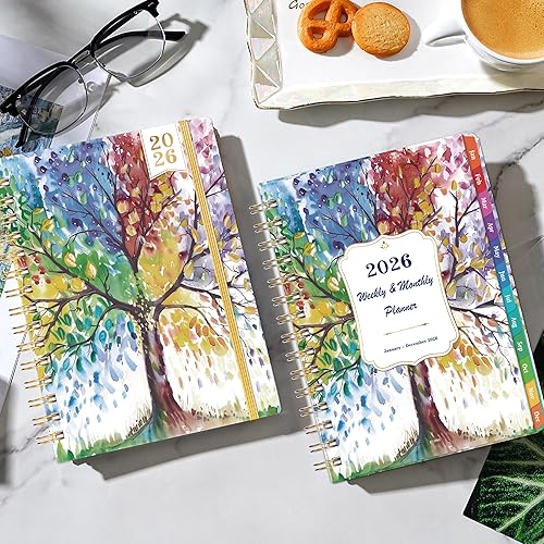Miniatura 8 de Agenda 2026, semanal y mensual, enero 2026 a diciembre 2026, 6.4 x 8.5 pulgadas, con cierre elástico, bolsillo interior, pestañas recubiertas