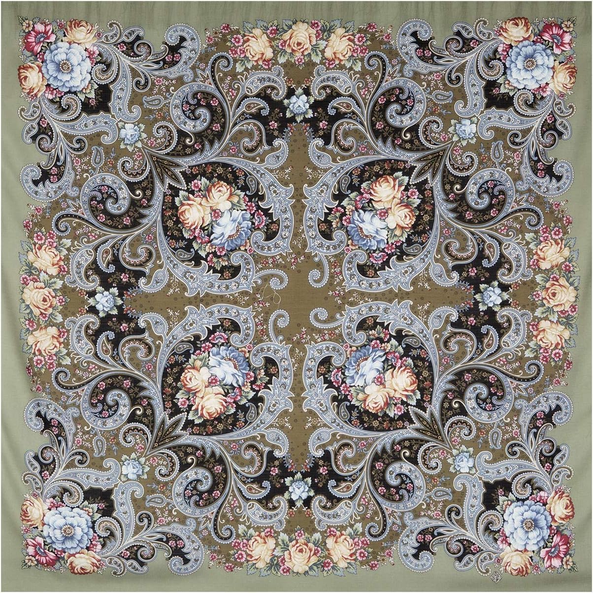 Pavlovo Posad Russian Shawl Pashmina Scarf Wrap Green №226 Wool 49x49''