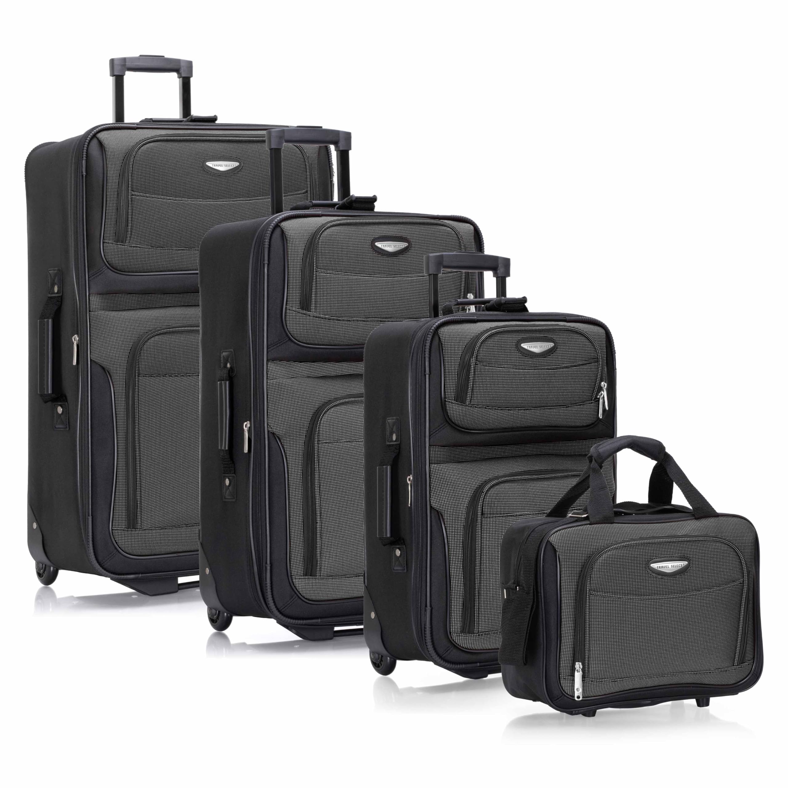 Travel SelectAmsterdam 4-Piece Softside Expandable Rolling Luggage Set, Lightweight 2-Wheel Suitcases, Packing Cubes, Travel Tote, Durable Polyester Construction, Gray
