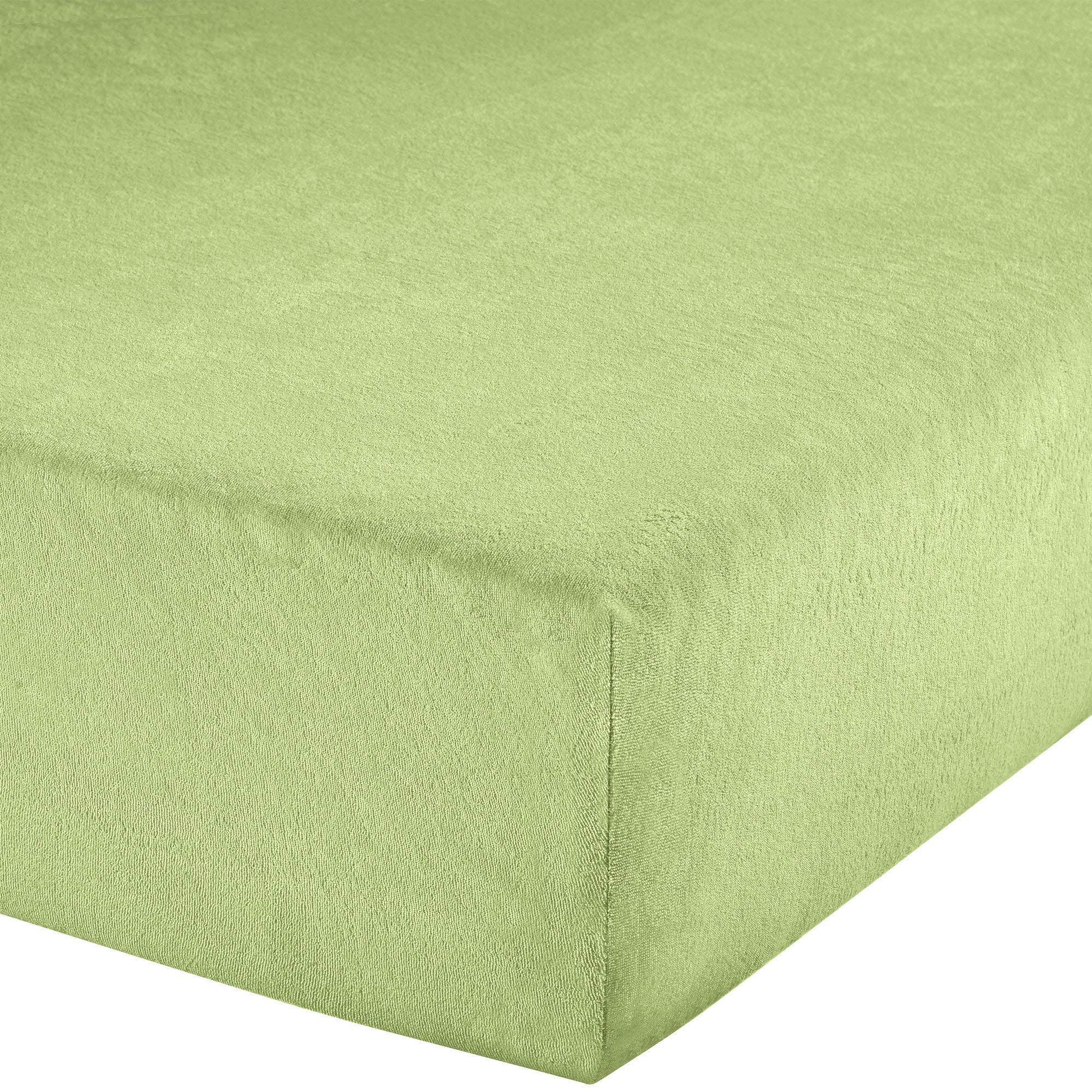 Erwin Müller Spannbettlaken, Spannbetttuch Erding Frottee-Stretch lindgrün Größe 180x200 cm - 200x200 cm - hautsympathisch, kuschelig, bügelfrei, Rundumgummi