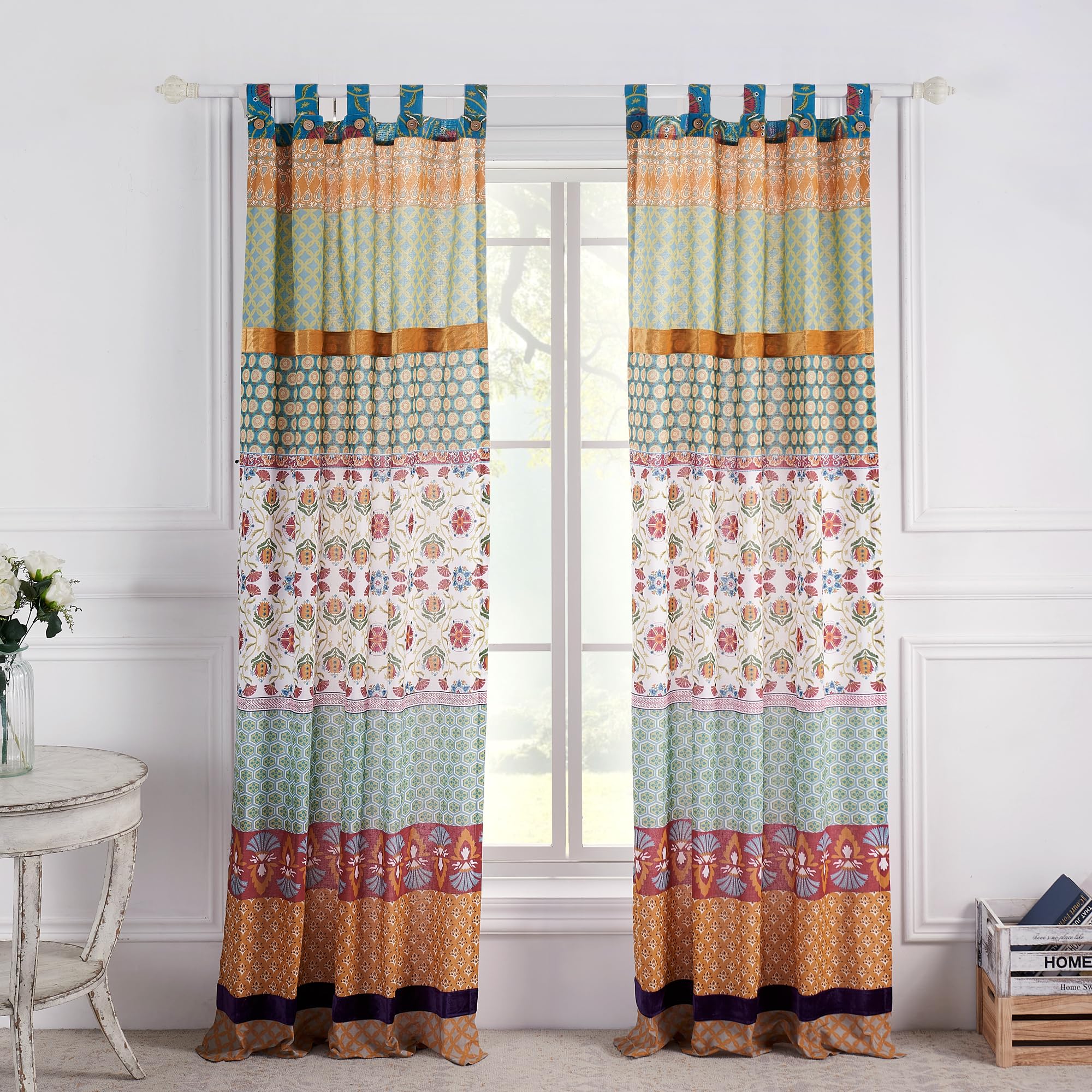 Greenland Home Fashions Thalia Curtains - Velvet Embellished - Tab Top Tiers - Set of 2 Window Panels with Tiebacks - Each Panel 84 L x 42 W in.,