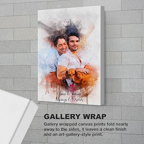 Miniatura 4 de Retrato personalizado de pareja LGBT de foto de acuarela arte sobre lienzo, regalo de compromiso, regalo memorable para marido o novio, arte de