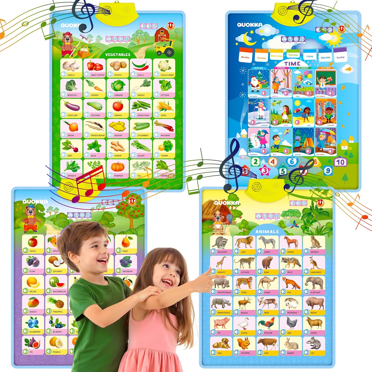 QUOKKA Educational Toys for Kids 5-7 Year Old - Set of 4 Vertical 4 Learning Wall Chart for Toddlers Age 3 4 6+ - Interactive Speech Therapy Poster Boy Girl - Autism Puzzle Game 8-10-12 4 ABC Charts