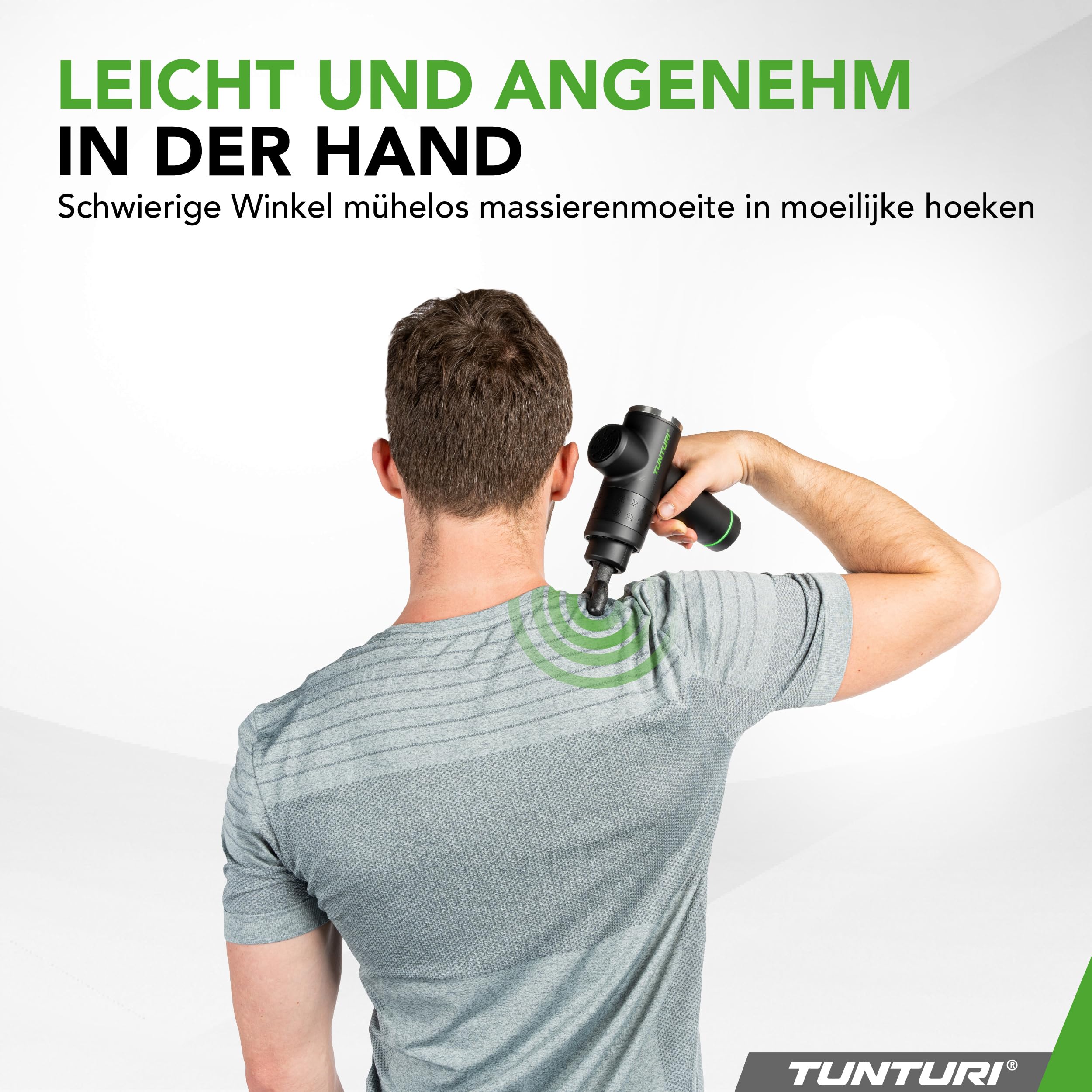 Tunturi MG40 Massagepistole – Massagegerät mit Multi-Griff – Inklusive 6 Aufsätze und Koffer – Extra kraftvoll und leise – Inkl. App