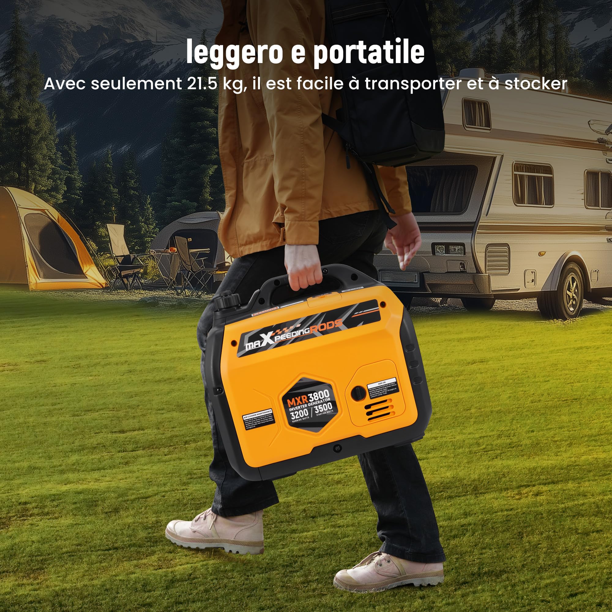 maXpeedingrods Generatore di Corrente 3500W Silenziato Portatile Per Camper | Benzina 4 Tempi con 2 prese da 230 V / 2 USB / 1 presa da 12 V CC, Modalità ECO Per RV, Camper e Emergenze