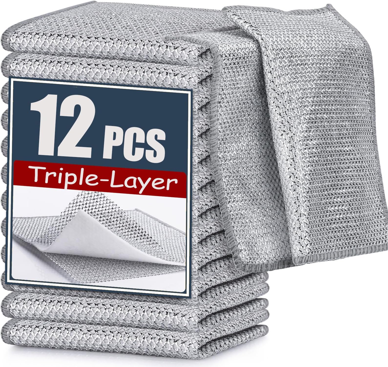 - Navona 12 Pcs New Upgrade Steel Wire Dishcloth,Triple-Layer Steel Wire Cleaning Cloth,Powerful Cleaning Non-Scratch Wire Dishcloth Rag for Cookware, Sinks, Dishes, Stove Tops