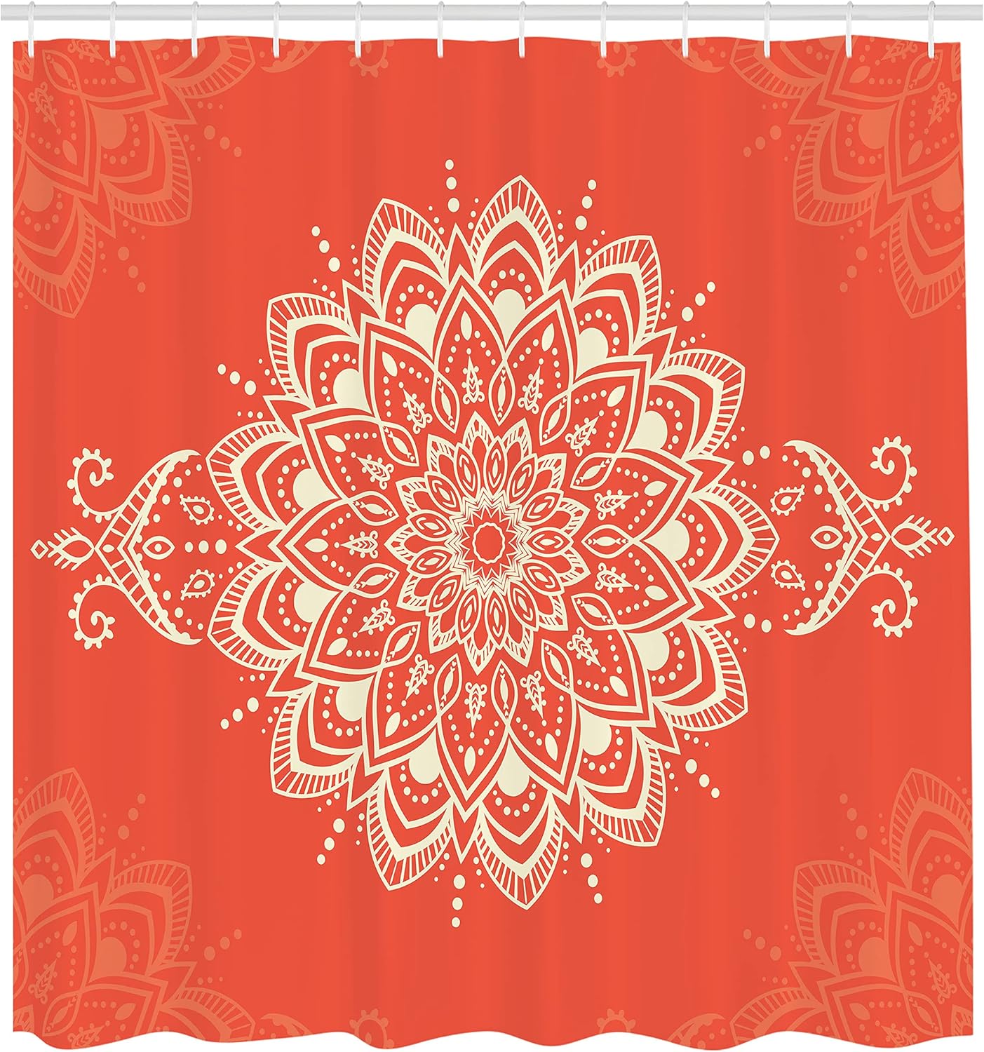 Ambesonne Oriental Shower Curtain, Round Mandala Design Yoga Meditation Cosmos Concepts Outline Ornament Graphic, Cloth Fabric Bathroom Decor Set with Hooks, 69" W x 70" L, Orange Ivory