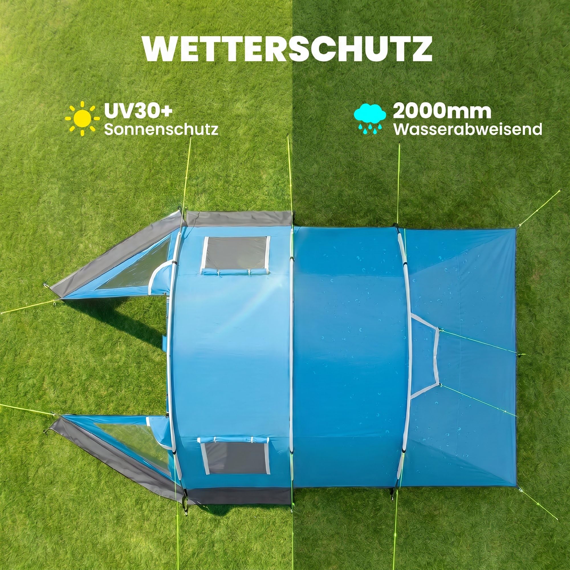 Outsunny Campingzelt für 4 Personen leicht, stabil Familienzelt mit Tür Fenster, Packtasche, Tunnelzelt mit 2000mm Wassersäule Zelt für Camping Reise Trekking Garten
