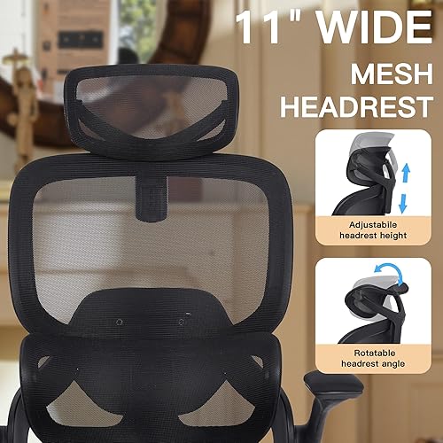 Miniatura 5 de Silla de oficina ergonómica de malla, silla de escritorio grande y alta con asiento de espuma gruesa de 5 pulgadas, soporte lumbar ajustable, silla