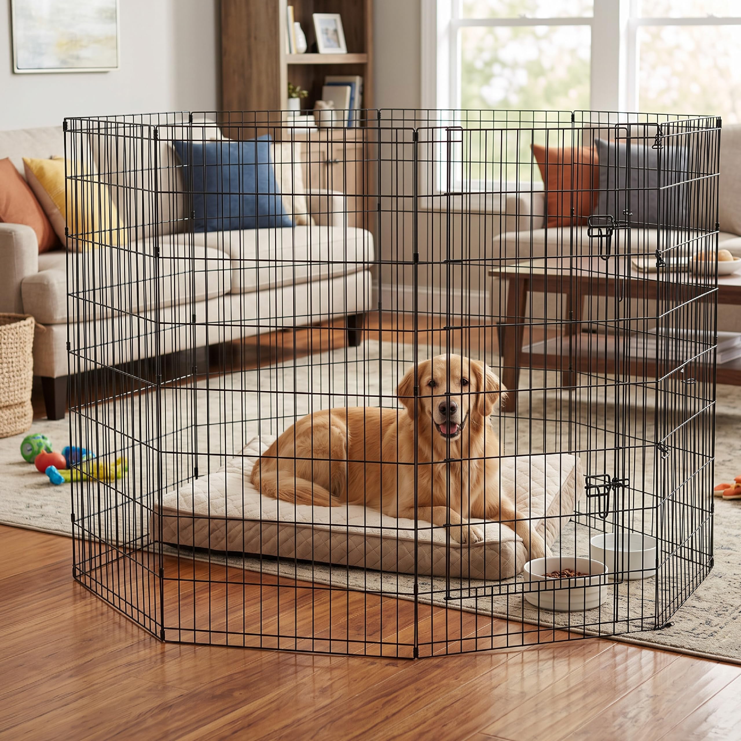 Baroni Home Recinto per Cani a 8 Pannelli in Metallo, Box Modulare per Animali con Porta Integrata, Recinzione per Interno ed Esterno, Montaggio Senza Attrezzi, 120x60 cm