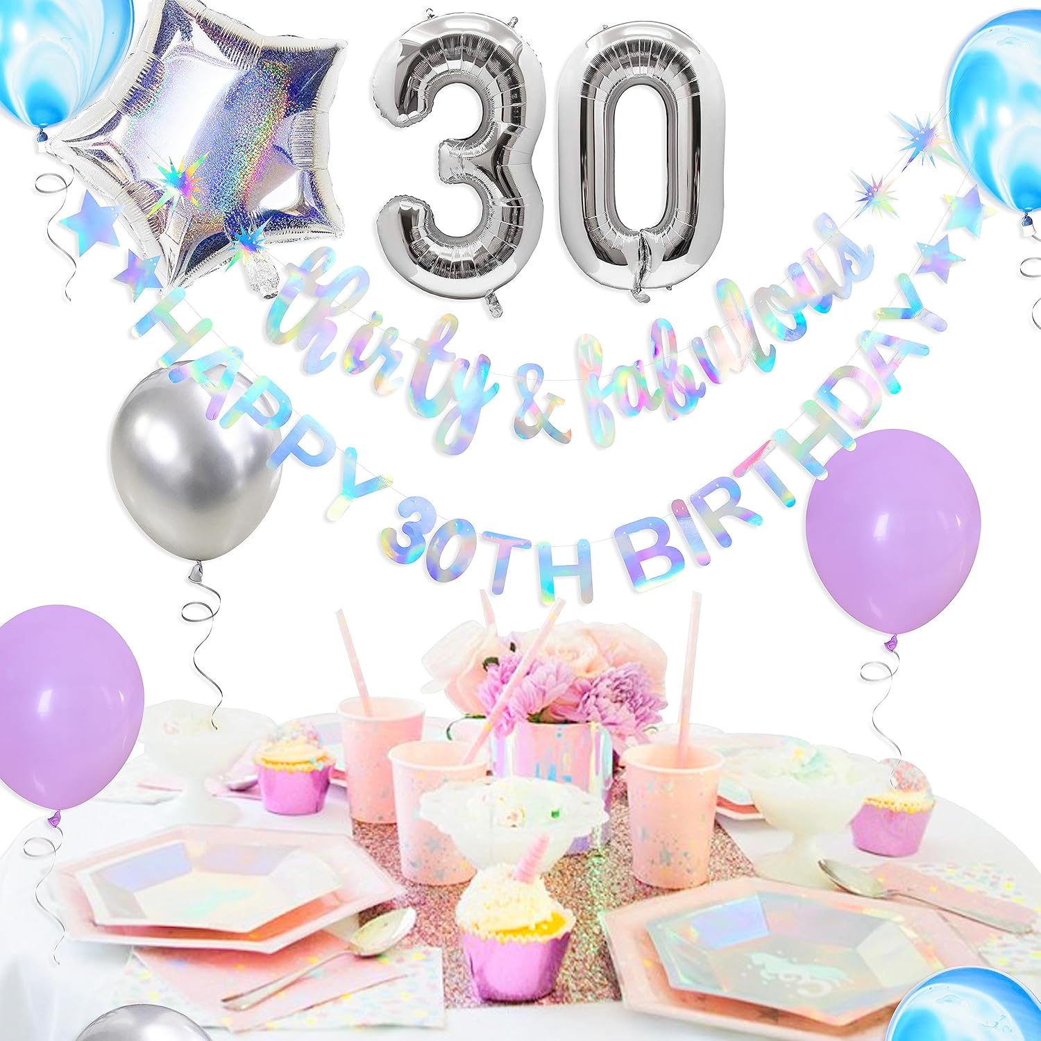 虹色 30歳 ハッピー30歳の誕生日 バナー ガーランド ホイルバルーン 30歳 女性用 30歳の誕生日デコレーション 30歳 30