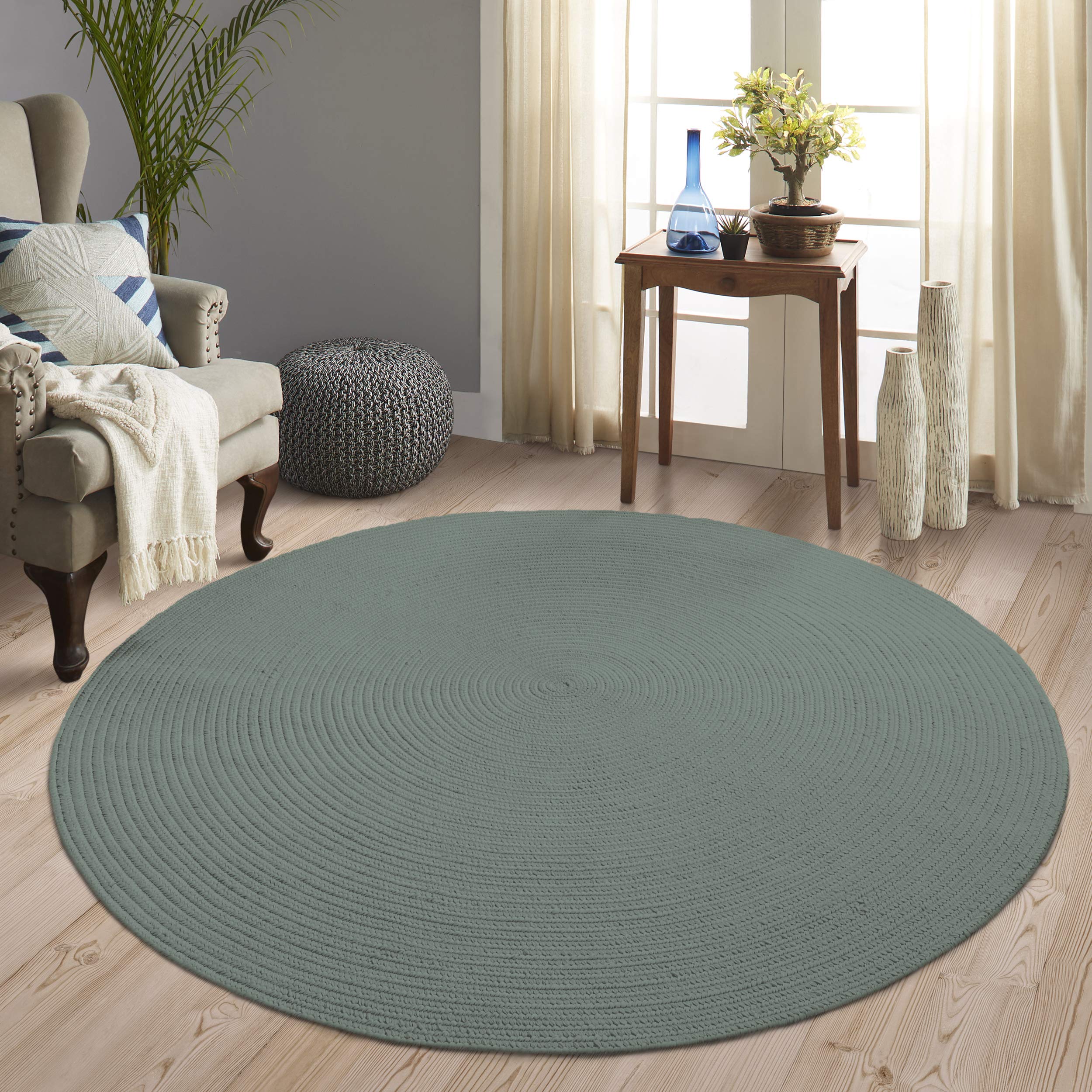 superior reversible braided indoor/outdoor area rug, 6' round, lagoon breeze