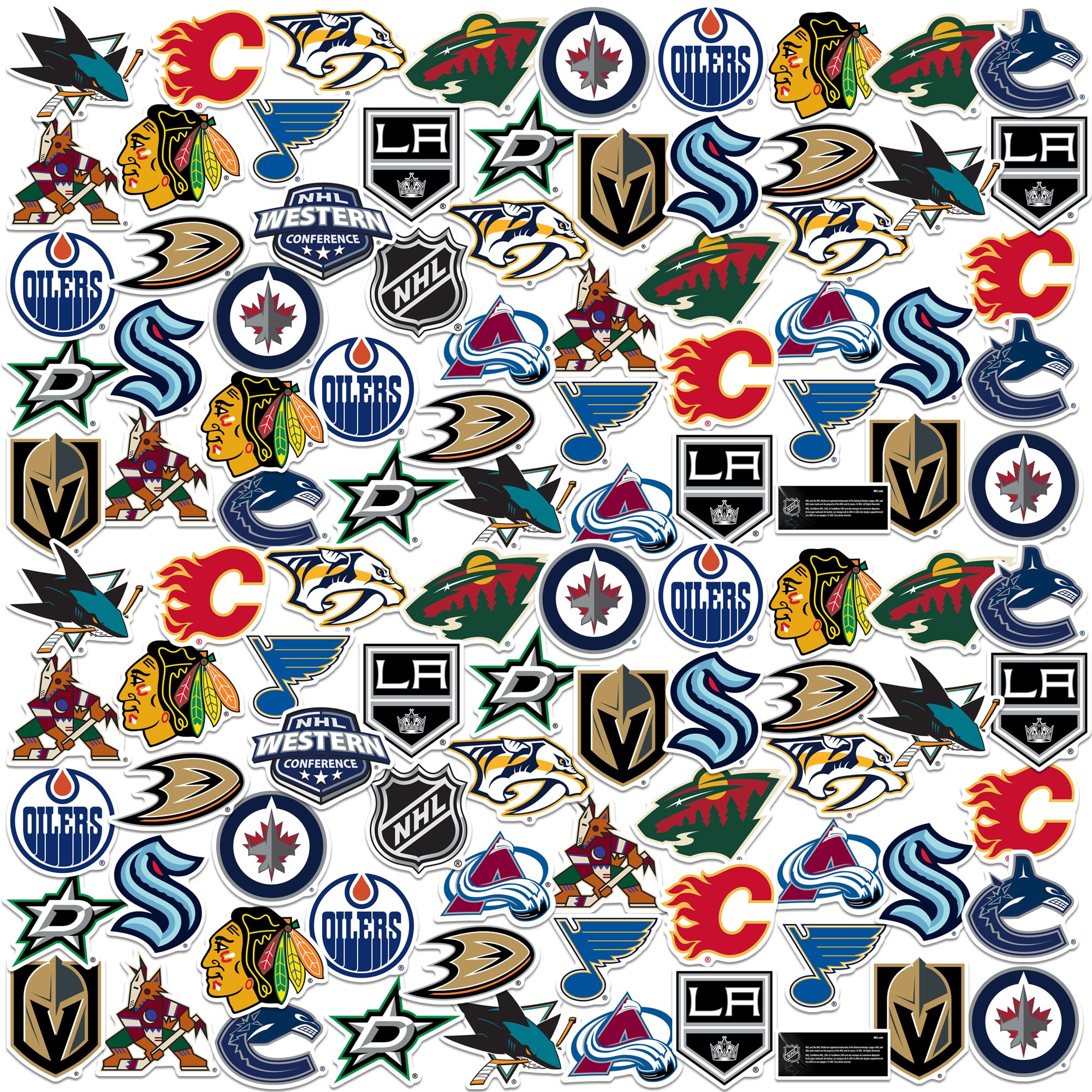 NHL Hockey Western Conference 100ct Vinyl Large Deluxe Stickers Variety Pack - Laptop, Water Bottle, Scrapbooking, Tablet, Skateboard, Indoor/Outdoor