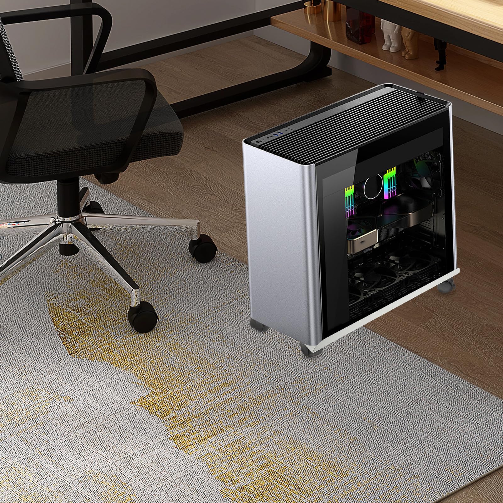PartyKindom Soporte de Computadora, Soporte de Torre para PC Ruedas, Acero al Carbono, Blanco, Frenos, para Torre de Ordenador, para Escritorio y Hogar
