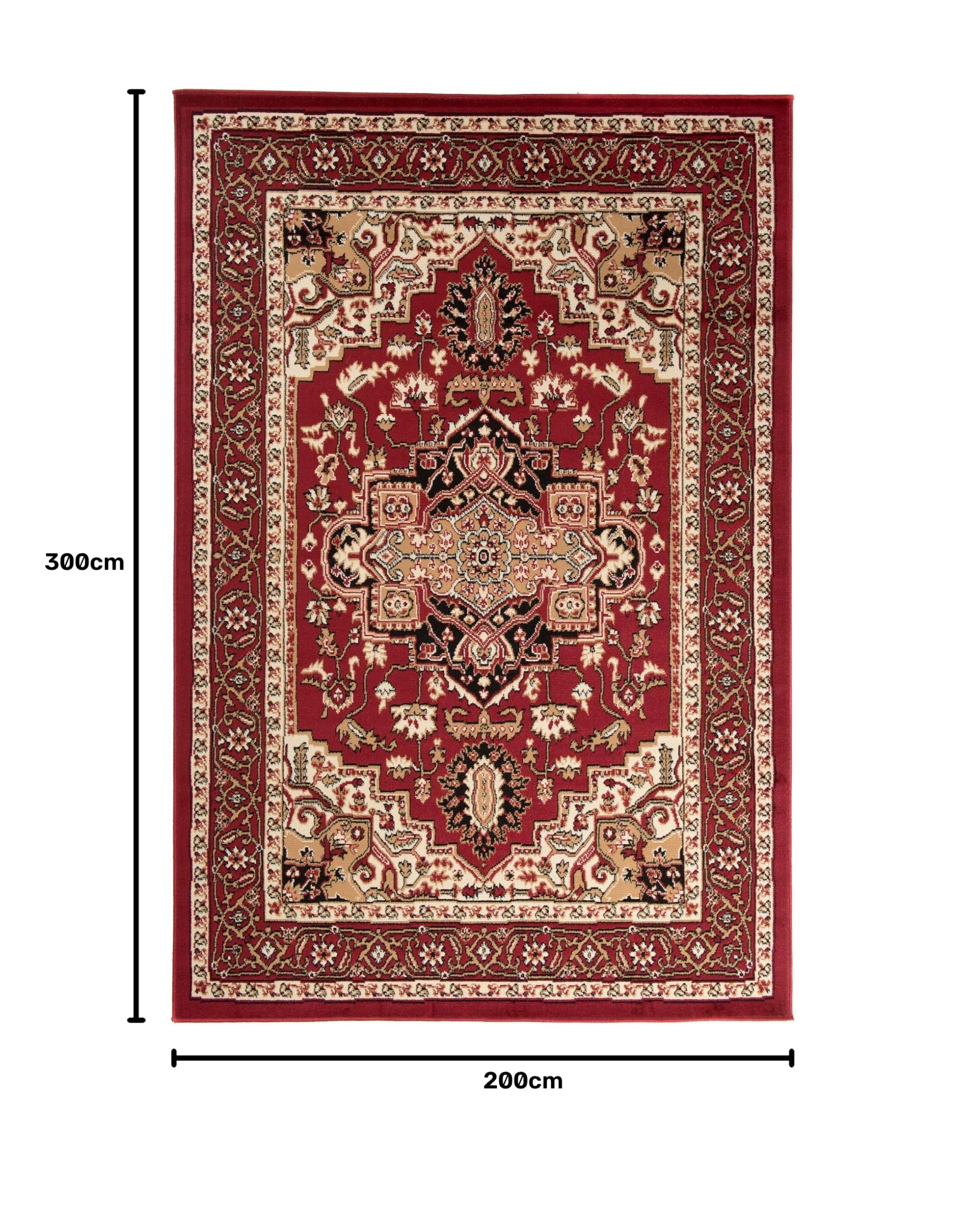 Carpeto Grand Tapis Couloir 200x300cm Rouge Classique Traditionnel Doux | Tapis pour Entrée Cuisine Bureau Salon Chambre Salle à Manger Chauffage au Sol Facile D'entretien Résistant aux Détergents