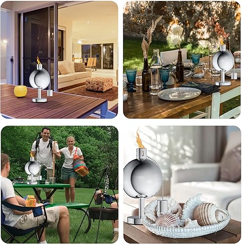 Miniatura 5 de Antorcha de mesa Antorcha de acero inoxidable recargable de 10 pulgadas de alto para exteriores Antorchas de mesa para patio exterior o terraza