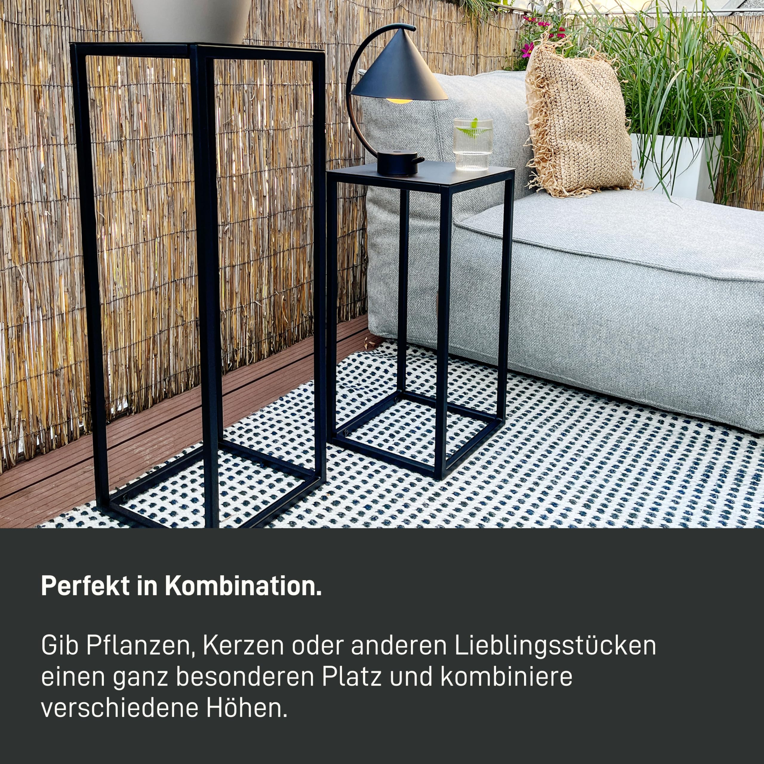 Natural Goods Berlin 1x Blumenständer Metall Schwarz 50 cm - Eckiger Deko Pflanzenständer - Blumenhocker Outdoor wetterfest, stabil & pflegeleicht - ideal als Blumenständer für Außen