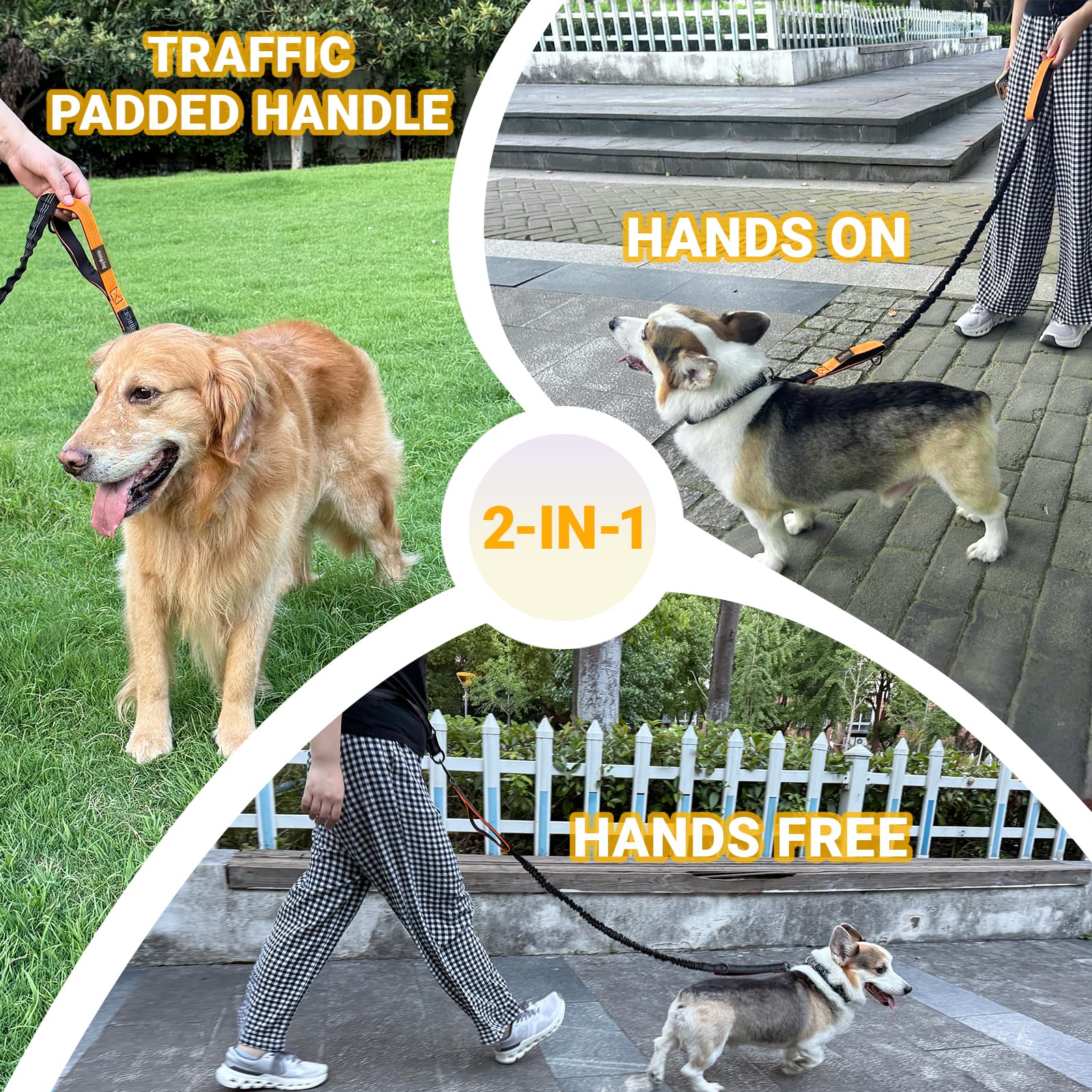 4-6 FT Hands-Free Dog Leash for Running & Walking - Adjustable Waist Belt (28-47"), Shock-Absorbing Bungee, 2 Reinforced Handles, Reflective & Anti-Pull for Small/Medium Dogs, Grey - image 5