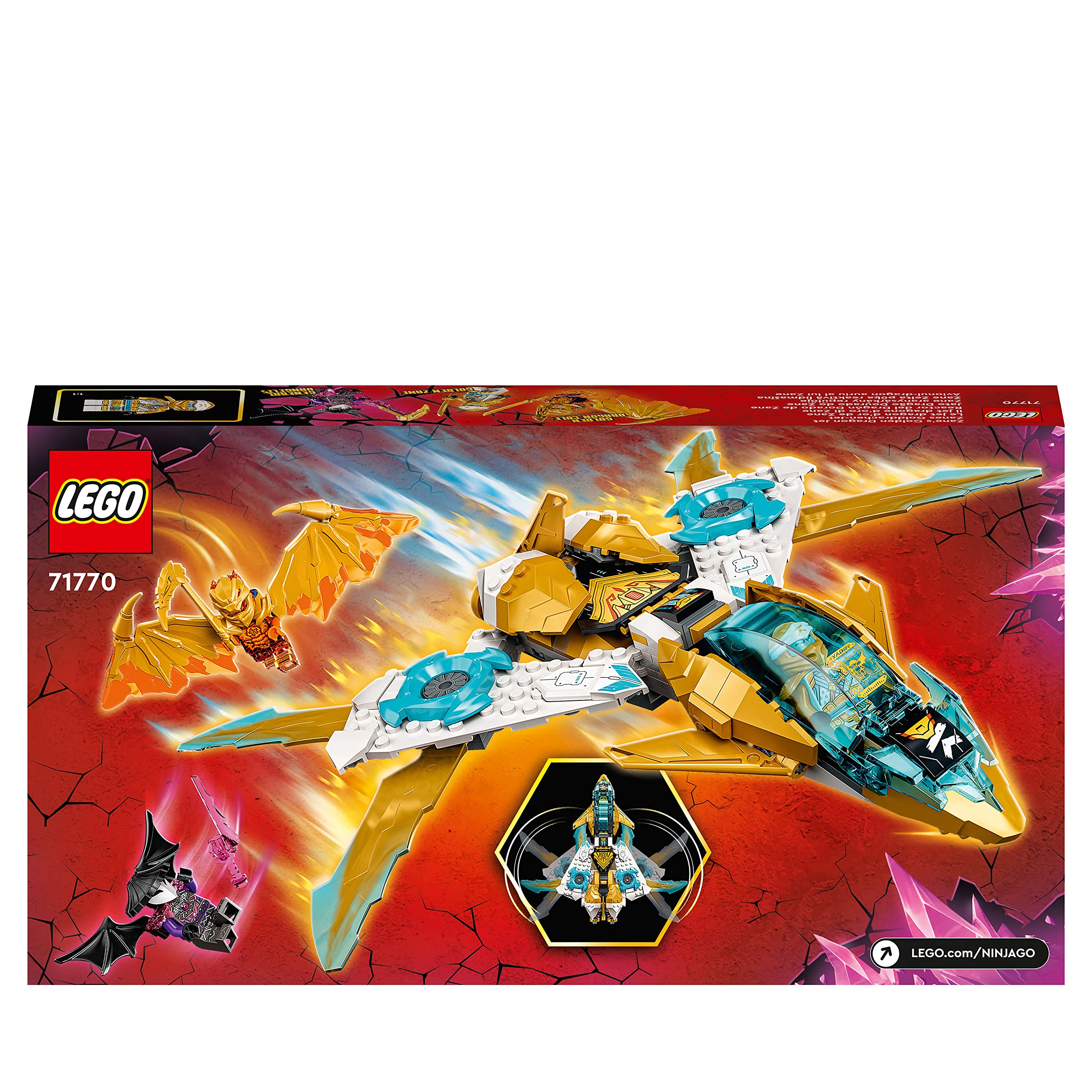 LEGO 71770 Ninjago Zanes Golddrachen Jet Set mit Spielzeug Flugzeug und Cole und Zane Minifiguren, tolles Geschenk zum Geburtstag für Kinder ab 7 Jahre, Mehrfarbig